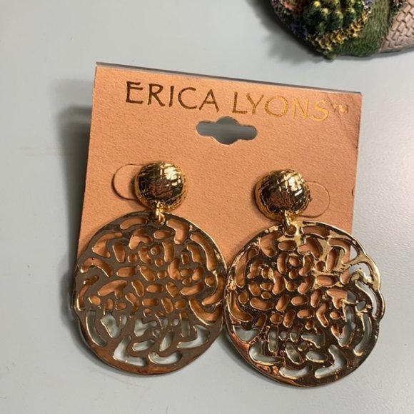 Erica Lyons Jewelry - Filigree Gold Tone Earrings